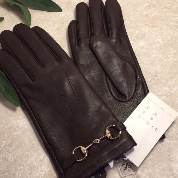 A New Day Accessories - A New Day Brown sheep leather gold gloves NWT
